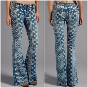 FREE PEOPLE BALI STRIPED flare blue jeans, size 28